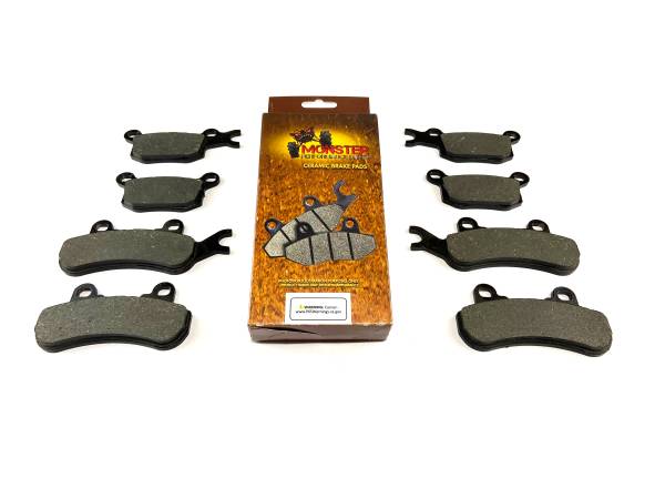 Monster Axles - Monster Performance Full Brake Pad Set for Can-Am Defender HD8 & HD10, Front & Rear, Ceramic, Quiet Braking, Low-Dust, All-Weather, Quality Tested