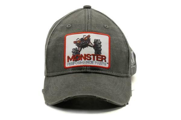 Monster Axles - Monster Performance Parts Authentic Baseball Cap, 100% Cotton, Grey, Adjustable, Comfortable Fit, Pre-Curved, All Weather, Rough Edges, First Generation, Monster Axles Original Issue