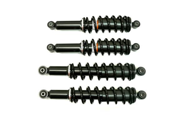 MONSTER AXLES - Monster Performance Full Shock Set for Suzuki Eiger 400 & King Quad 400, Front & Rear, Monotube, Responsive Handling, Optimal Damping, Quality Tested, Gas-charged, Anti-foam, Anti-shear, Adjustable