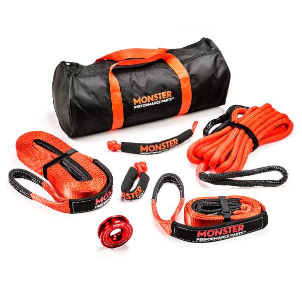 Monster Axles - Monster Performance Off-Road Recovery Kit 29.5 ft Nylon Kinetic Rope 8 ft and 30 ft Tow Straps Synthetic Rope Soft Shackles Aluminum Snatch Ring Load Tested ATV UTV SXS
