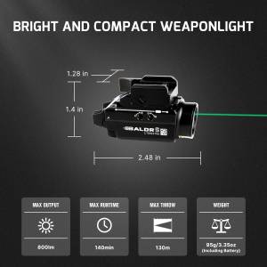 Olight - Baldr S Rail Mounted Light 800 Lumens; Black w/ Green Laser - Quick Install - Perfect for GL and PIC Rails - 130 Meter Beam Distance - Image 3