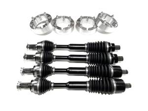Monster Full CV Axle Set with High Lifter Spacers for Polaris 1333431 1332642 Telescoping 4340 Chromoly Precision Machined Exact Fit Factory Length with 4" of Travel