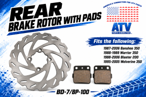 ATV Parts Connection - Rear Brake Rotor & Pads for Yamaha ATV 5FK-2582W-00-00 1UY-W0046-00-00 - Image 2
